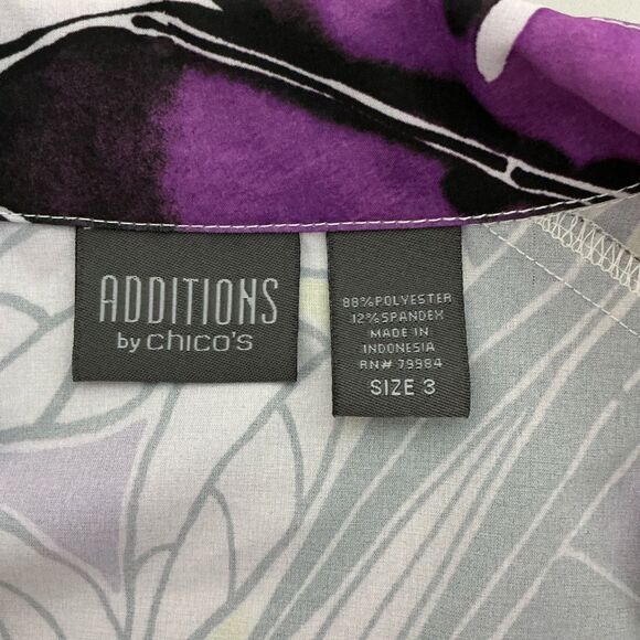 Additions by Chico's Womens Full Zip Jacket Neon Green Purple Leaf Print Sz 3(L) - Picture 5 of 7